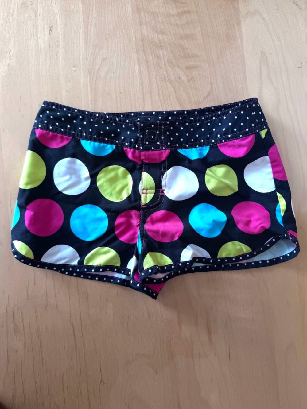 Xhilaration Girls Navy Blue Shorts with White Pink & Yellow Pokadots Kids M(7/8)